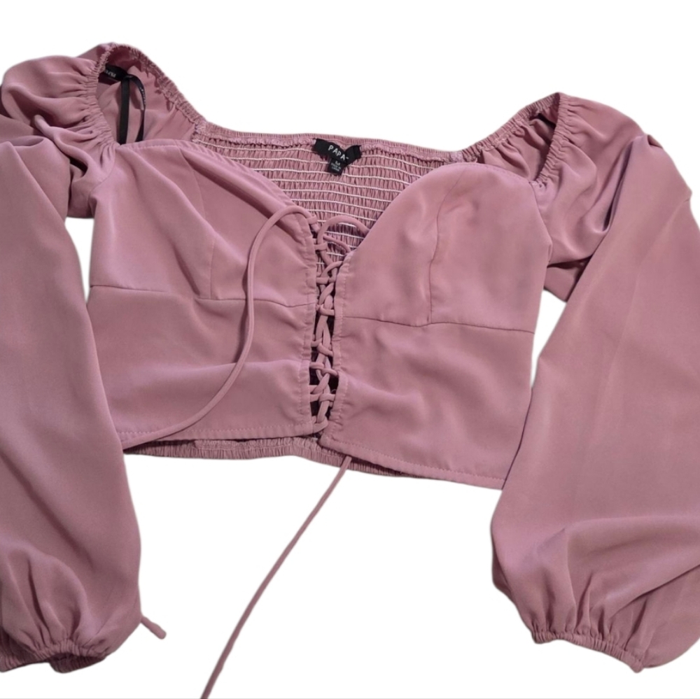 Papaya Dusty Pink Lace-Up Blouse